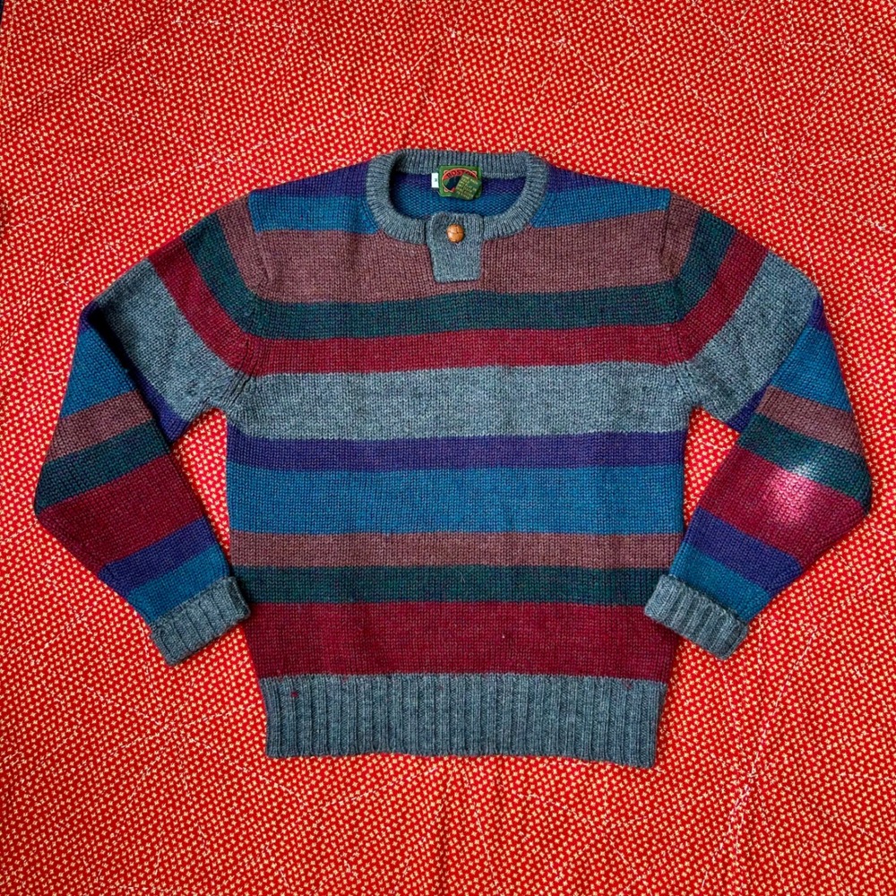Vintage Boston Traders Mens Wool Striped Henley Sweater Multicolor Size M